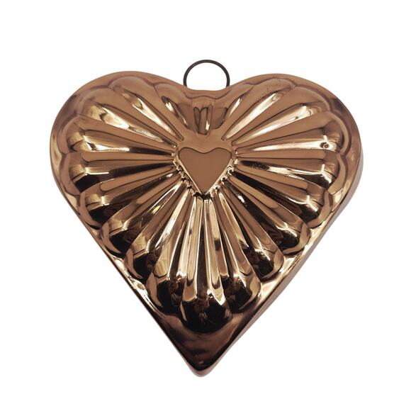 Vintage Copper Heart Shaped Jello Mold Pudding Pan Baking Kitchenware Farmcore - Picture 1 of 5
